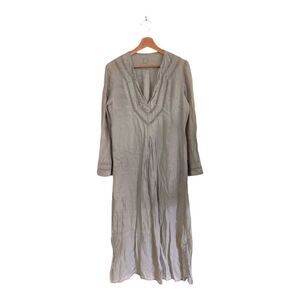 120% Lino Elegant Gray Linen Long Sleeve Maxi Dress Size 42 Italy M